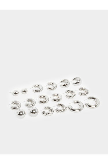 Pack of 9 - Silver Hoop Earrings