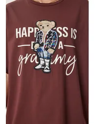 تيشيرت نسائي قطن بتصميم واسع بطبعة دبدبوب - بني - 3