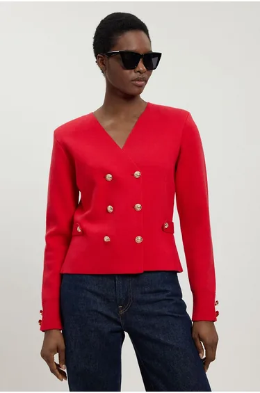 Wool Look Military Double Breasted Knitted Cardigan