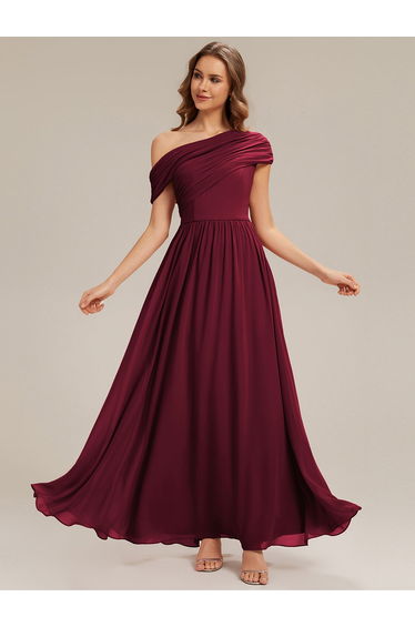 Gathered Chiffon Off the Shoulder Bridesmaid Dress