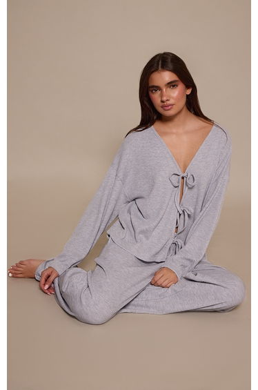 Ash Grey Tie Up Long Sleeve Pyjama Top