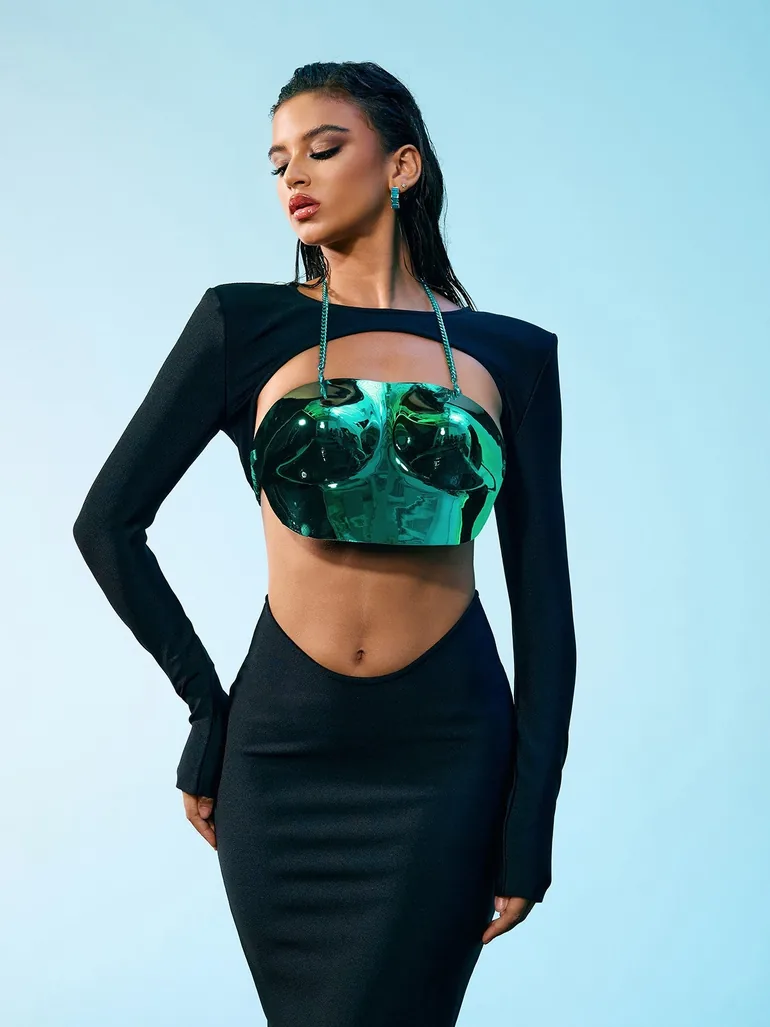 Quill Halterneck Armor Top In Blue - 1