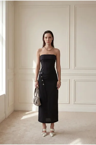 MY FASHION Strapless Maxi Dress with Belt