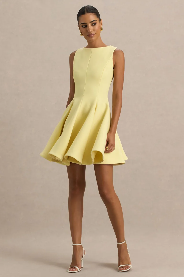 فستان قصير بكشكش - أصفر - 3