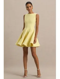 فستان قصير بكشكش - أصفر - 3