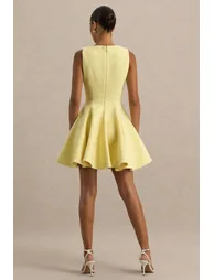 فستان قصير بكشكش - أصفر - 1