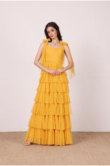 Ophelia Butterscotch Maxi Dress with Tie Detail
