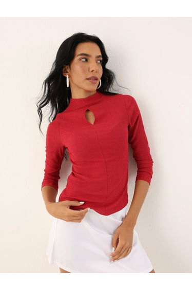 Maroon Keyhole Detail Slim Fit Top