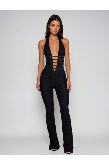 Ixelyn Plunge Neck Lace Jumpsuit