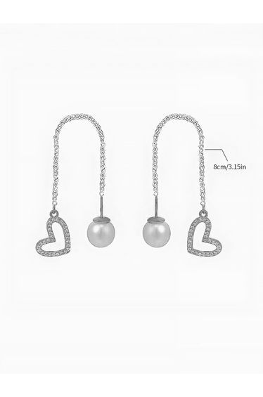 Pearl Heart Dangle Threader Earrings
