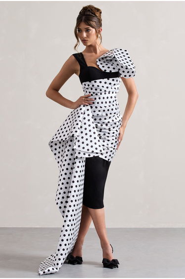 Unattainable | Black Polka Dot Wrap Dress Volume Drape