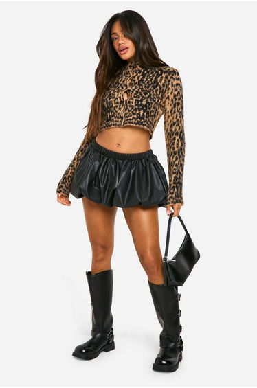 Pu Puff Ball Mini Skirt - black