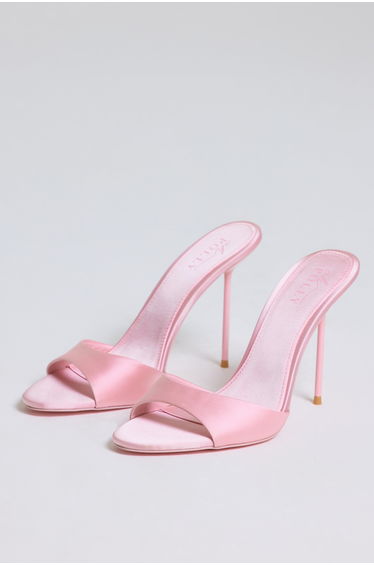 Heeled Mule Sandal in Soft Pink