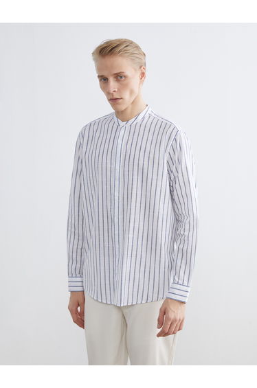 Regular Fit Striped Men's Shirt with a Mandarin Collar