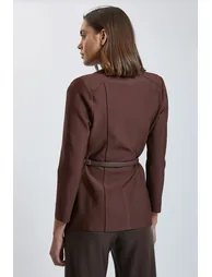 Bandage Studded Belt High Neck Wrap Blazer - 2