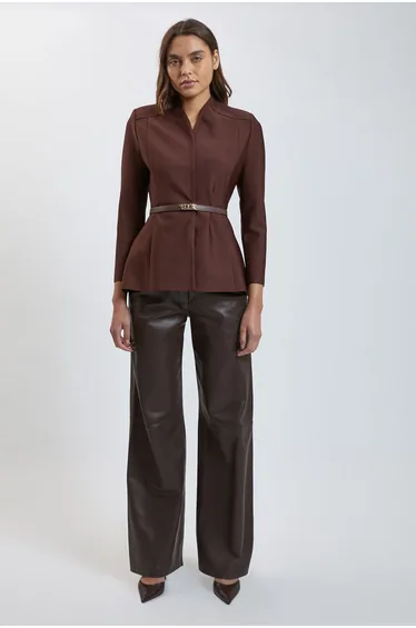 Bandage Studded Belt High Neck Wrap Blazer