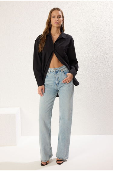 Light Blue High Waist Wide Leg Jeans