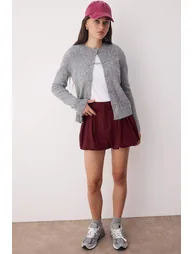 Dark Gray Gray Knit Detailed Soft Textured Knitwear Cardigan