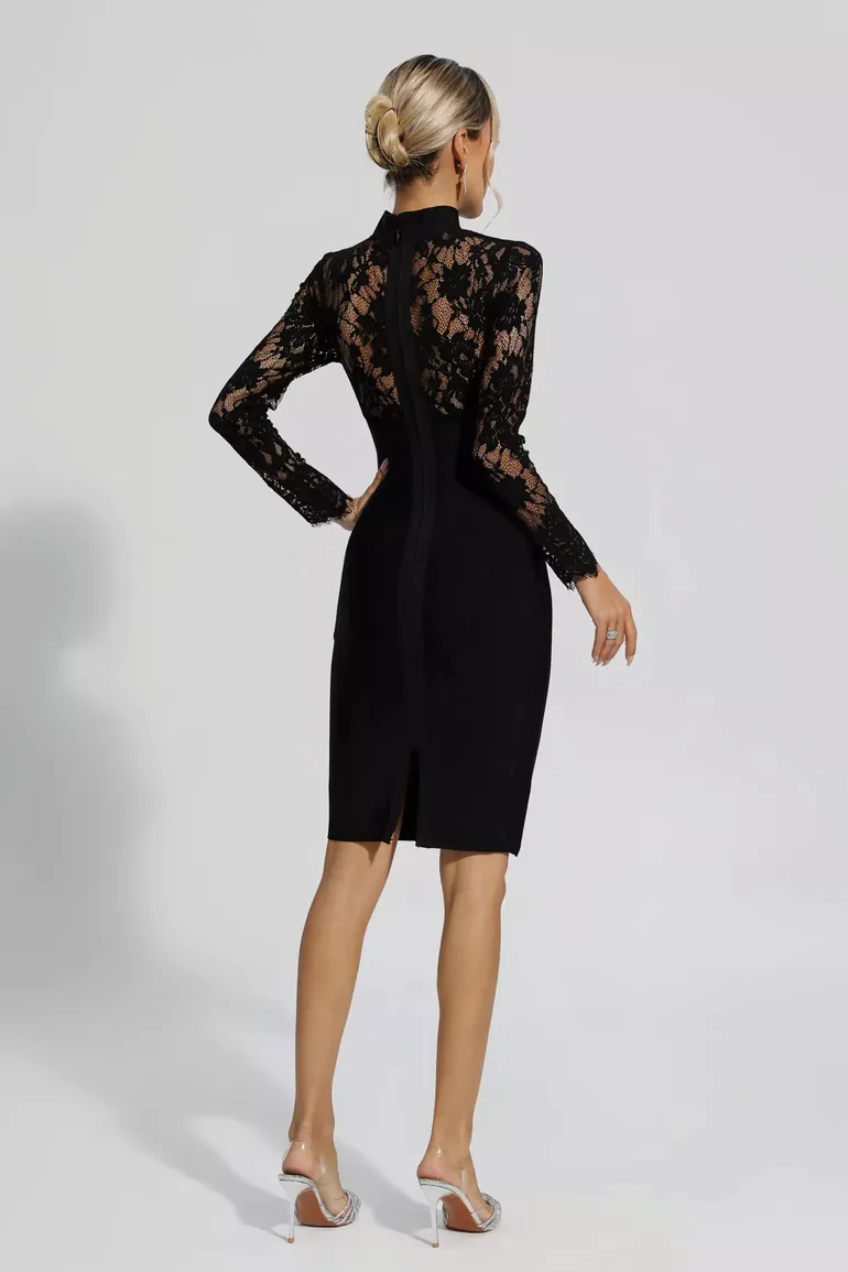 Liv Black Lace Sleeve Bandage Dress - 3