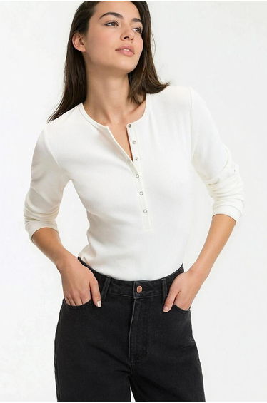Grandad Collar T-Shirt with Long Sleeves