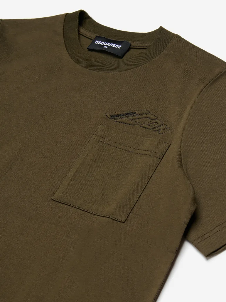 تيشيرت أطفال بجيوب لون أخضر - 2