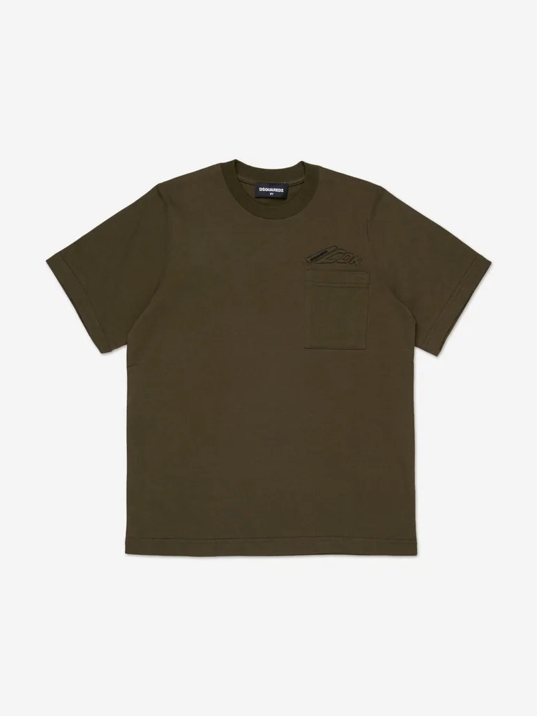 تيشيرت أطفال بجيوب لون أخضر