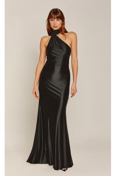 Black Asymmetric Scarf Maxi Dress