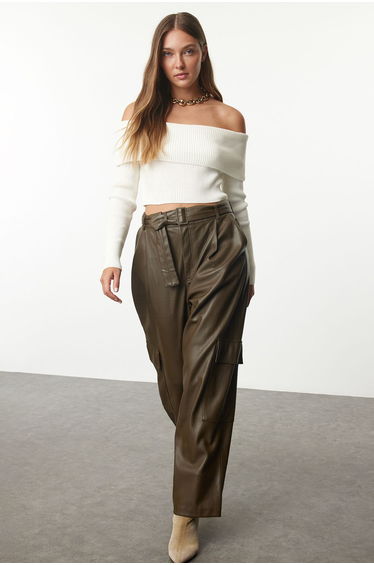 Ecru Super Crop Carmen Collar Knitwear Sweater