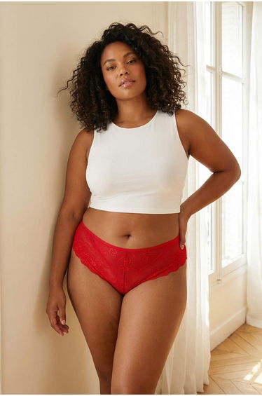 Red 3-Pack Soft Lace Hipster Knitted Stretchy Plus Size Panties