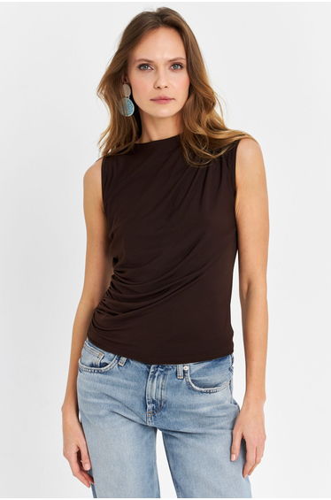 Women's Brown Pleated Blouse