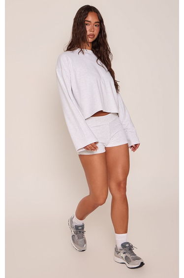 Ash Grey Loopback Fitted Shorts