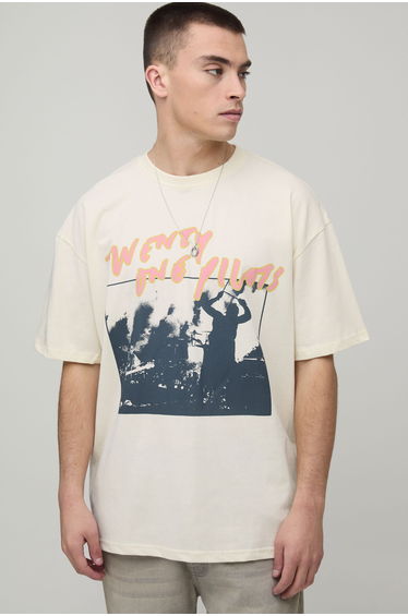 Oversized Twenty One Pilots Stage Printed License T-shirt - ecru