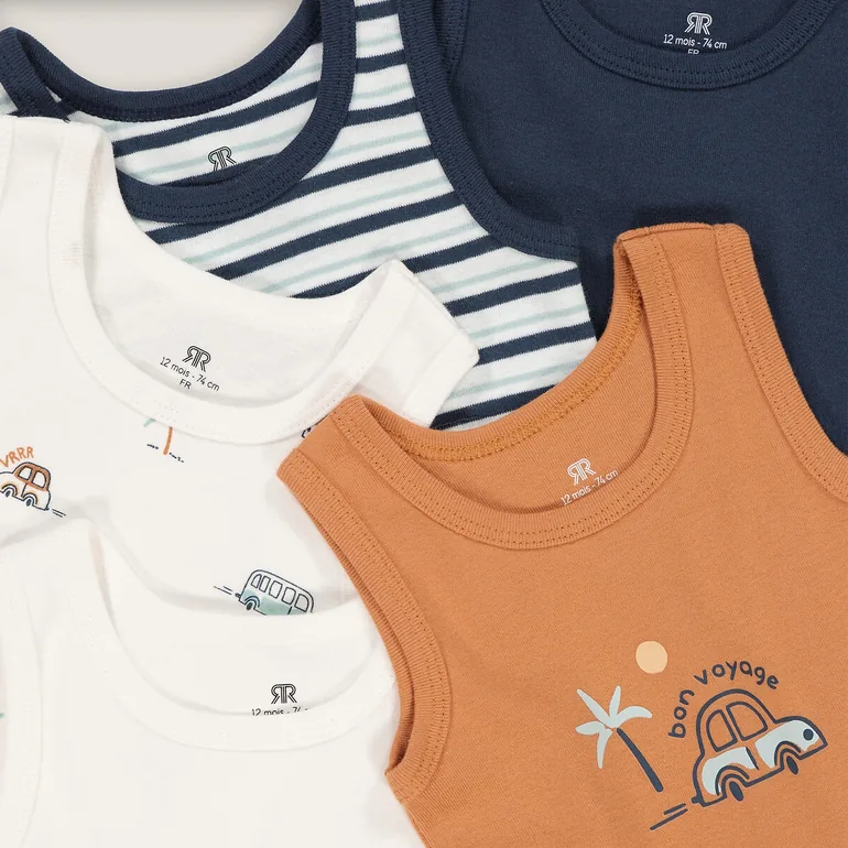 Pack of 5 Sleeveless Bodysuits in Cotton - 1