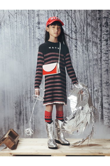 Girls Knitted Striped Dress in Black