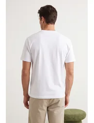 White Regular Cut Embroidery Detailed 100% Cotton T-Shirt - 2