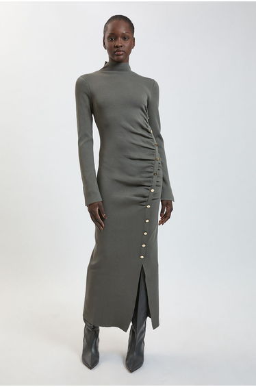 Asymmetric Fastening Viscose Knitted Dress