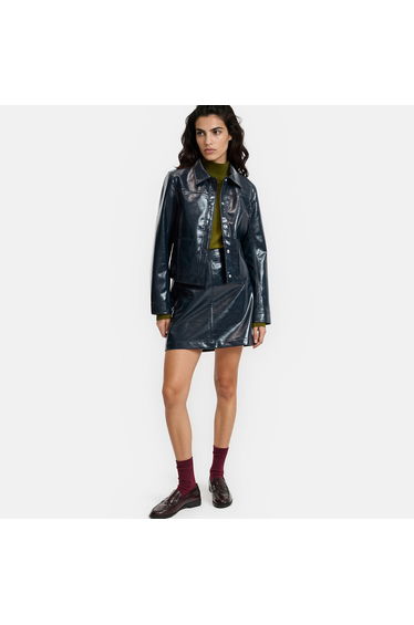 Short Straight-Cut Faux Leather Jacket