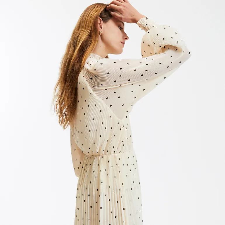 Polka Dot Midaxi Dress with Ruffled Neck - 2