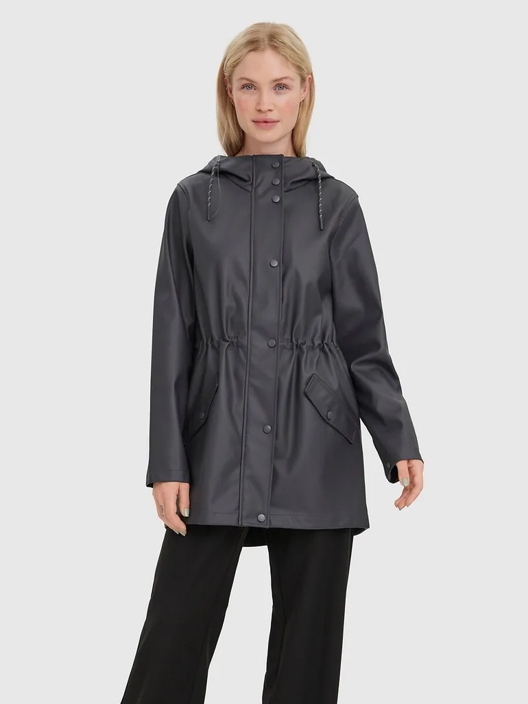 Hooded Waxed Jacket, Mid-Length - 1