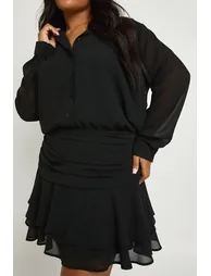 Plus Ruffle Mini Skirt Shirt Dress - black - 3