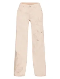 Ecru Embroidery Detail Wide Leg Jean - 4