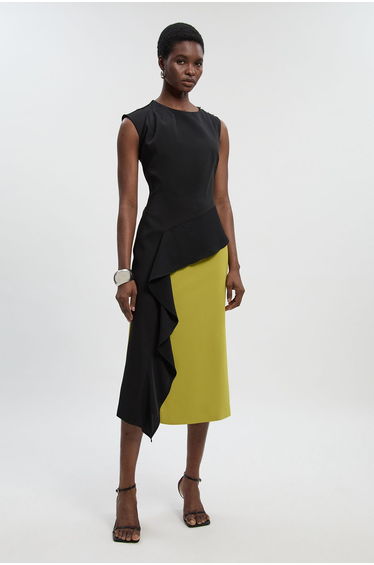 Petite Soft Tailored Asymmetric Neck Draped Waist Detail Midi Dress