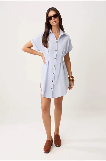 Blue Striped Extra Mini Woven Shirt Dress
