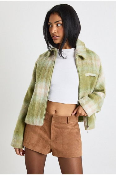 Faux Suede Tailored Mini Shorts - brown