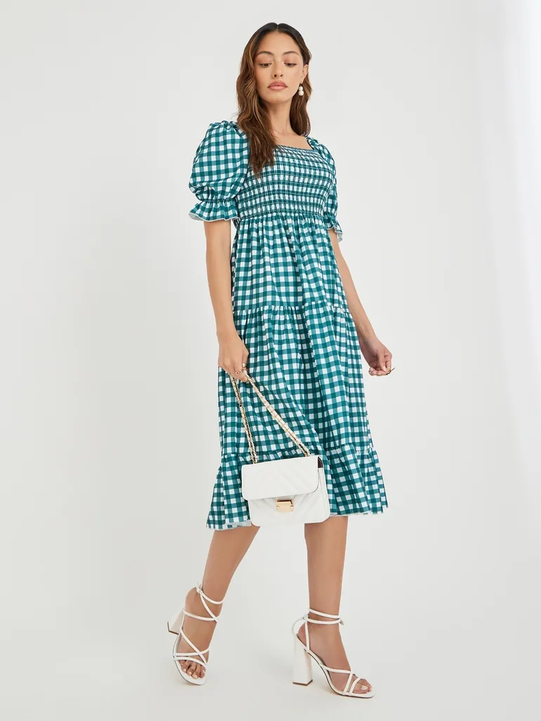 checked a line dress Pastel Checked A Line Midi Dress – Mon Reve Chicago