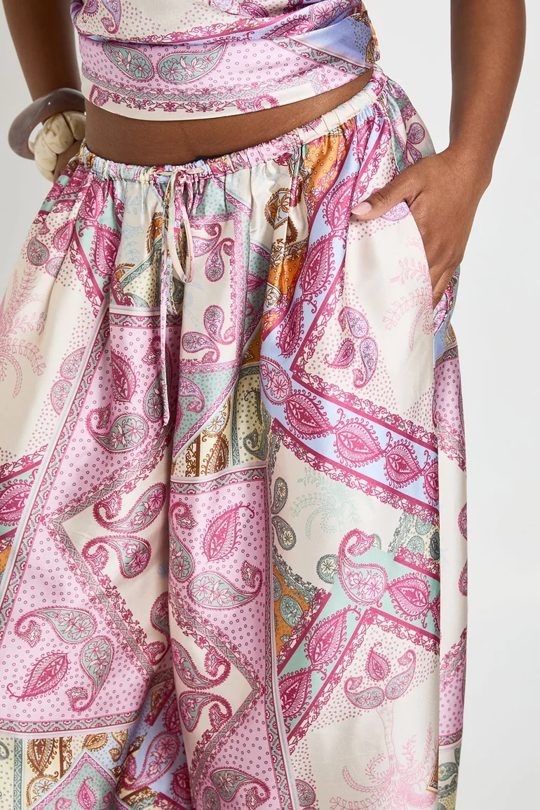 Paisley Satin Balloon Trouser - pink - 3