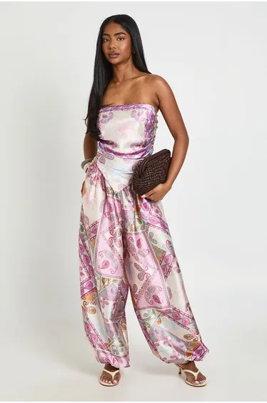 Paisley Satin Balloon Trouser - pink