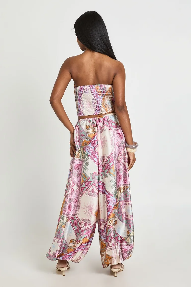 Paisley Satin Balloon Trouser - pink - 1