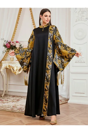 Women Embroidered Kimono Sleeve Jalabiya