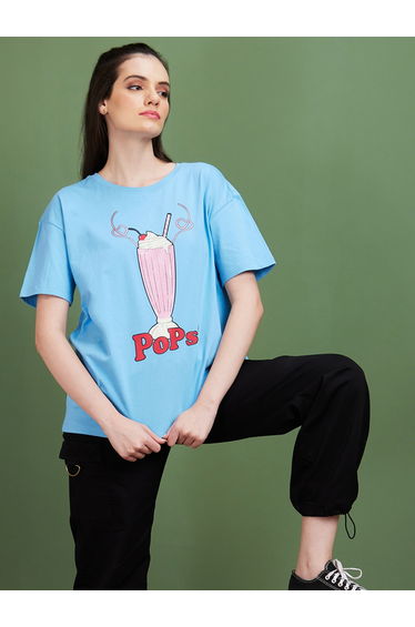 Graphic Print Round Neck Cotton T-Shirt